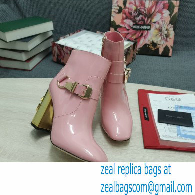 Dolce  &  Gabbana Heel 10.5cm Leather Ankle Boots Patent Pink with DG Karol Heel and Buckle 2021